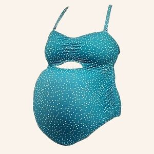 L - Thyme | Maternity Polka-dot Cutout One Piece Convertible Swim Suit